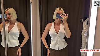 Try On Haul Transparent Clothes, Fitting room Try on haul at the mall. Public fetish