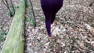 Complete naked in the woods - beating her vagina and tits