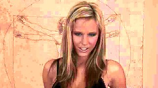 Non stop blonde with big boobs cock jerks off on the bed
