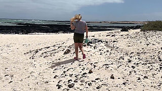 Girl Peeing in Yoga Pants on Beach