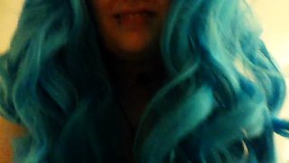 Blue-Haired BBW Cosplayer Gives POV Blowjob and Rides Cock