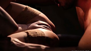 Cute brunette doggystyled in erotic scene