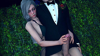 Rich blonde girl giving me blowjob behind bush