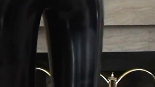 Latex slut solo anal masturbation