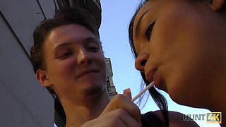 HUNT4K. Pretty darkhaired babe shagged by stranger to earn...