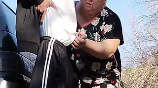 MILF Mother-in-Law Holds My Dick While I Pee Then Sucks It Deep Throat in Public