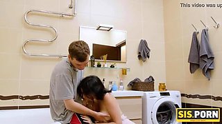 Japanese Step-Sister Queenlin Blowjob & Doggystyle in Bathroom - Busty Teen Fuck