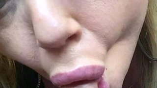 Brunette jerks big cock and receives facial