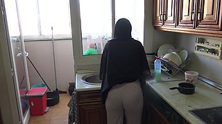 German Grandpa Fucks His Submissive Arab Maid in the Kitchen