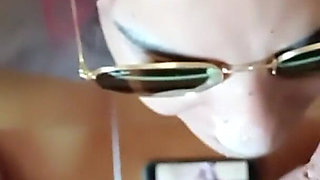 MILF with Sunglasses Gives a Blowjob with a POV Facial