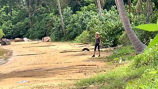 Blonde Spanish Wife Gives Outdoor Handjob & Cumshot on Beach