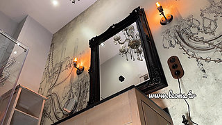 Sexy and Hor Petite Brunette Babe Takes Her Smallest Panties off While Flashing Pussy Lips and Naked Ass Under Her Skirt