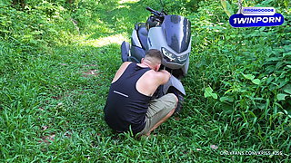First Ride on Motorbike with Stranger and Hard Fucking in the Jungle