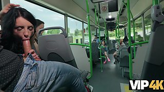 Hot Slim Busty Brunette MILF Enjoys Wild Sex With a Stranger Right On the Bus Full Of Other People