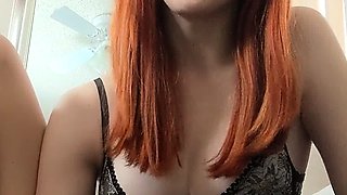 Amateur redhead masturbates then gives a blowjob