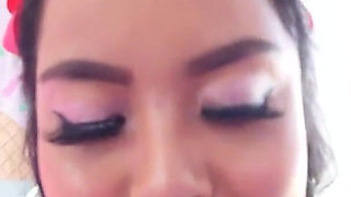 Amazing big boobs brunette teen Luna Mills POV deepthroat blowjob and cum swallow