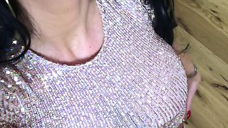 Brunette amateur babe strips off and masturbates