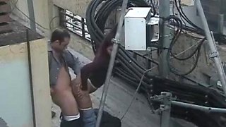 Ajx caught by a security cam on the roof: Blowjob, Amateur  Milf Porn