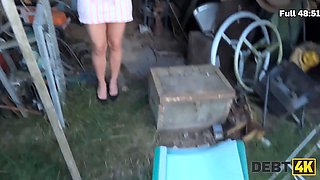 Debt4k. Arina Shy didn’t pay her debt and got Face Fucked instead