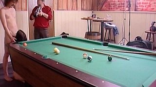 Brunette German Doll Sucks Dick by the Pool Table