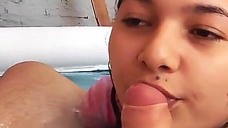 Sucking Me Stepbrother Cock in the Inflatable Pool
