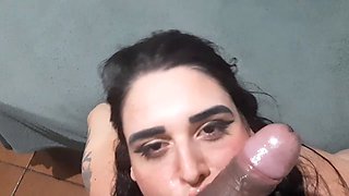 My girlfriend delivers the ultimate deep throat and covers my face in jizz