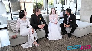 Depraved bride Jazmin Luv competes in giving a proper solid blowjob