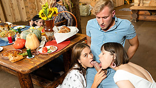 Having a Thanksgiving party with a couple of teen sluts