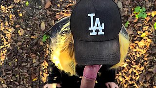 Spontaneous blowjob in the woods, we almost got caught!