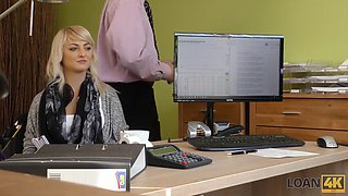 LOAN4K. Blonde gets fucked by horny creditor right on his desk