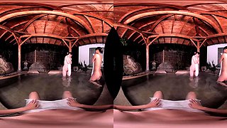An Orgy With Real Married Women At The Class Reunion In The Hot Springs Part 1 - Japanese Bath Group Blowjob