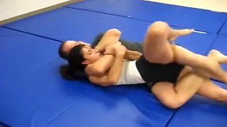 Hot woman is dominated by fat man. Mixed wrestling