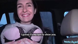 Brunette babe agrees to fuck with a stranger in his car POV