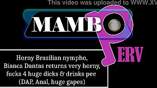 Horny Brazilian nympho, Bianca Dantas returns very horny, fucks 4 huge dicks & drinks p1e (DAP, Anal, Dry version, huge gapes, BBC, Lezdom, ATM) OB475