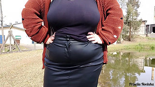 I spent it with my stepmother, she loves to show off in public with transparent clothes.