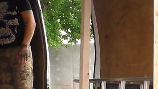 Tattooed MILF fucked in her wet shaved pussy outdoor