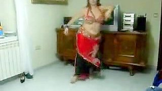 Mature curvy woman belly-dancing in this hot show porn