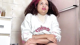Chubby Girl Can't Stop Farting in Toilet with Belly Ache