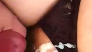 Hairy pussy fucking with cum on panties