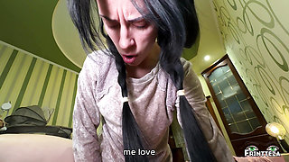 Stepfather wanted to punish his Stepdaughter, she gives blowjob and riding his cock for a new phone