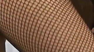 Brunette teen in fishnet gets anally fucked