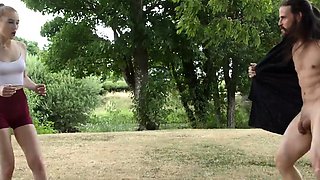 Gorgeous CFNM babes wanking guy outdoor