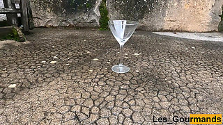 4K - MILF in High Heels and Stockings, with Big Pierced Pussy Lips Pissing in a Flute