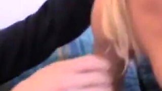 Beautiful blonde sucks first two cocks and then gets fucked hard