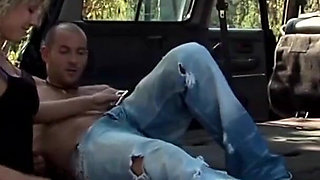 Hot blonde mom Alexia having fun with 2 cocks in the forest