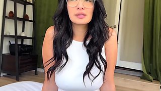 Sexy Busty Nerdy Brunette Latina Chick Decided To Enjoy Her Step-bro's Dick Since Her BF Didn't Come