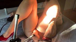 Big Dildo Machine Fucks Horny MILF to Squirting Orgasms