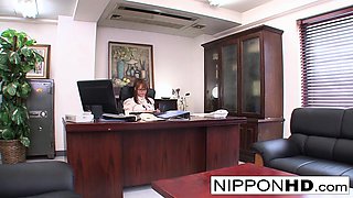 Japanese secretary masturbates at her desk