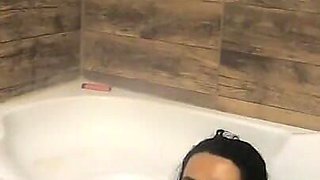 Beautiful Sugar Babe Tight Jeans Teasing with Mega Orgasm in Bathtub at Home While Smoking