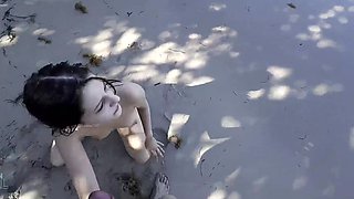 Charming Slim Brunette Porn-star Has Fun With Her Devoted Fan On the Beach